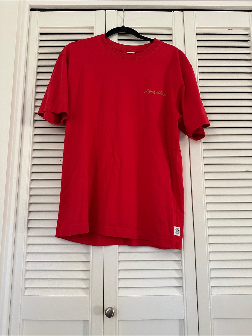 Red Reigning Champ t-shirt with Gold embroidery size M